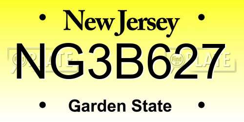 NG3B627 New Jersey License Plate