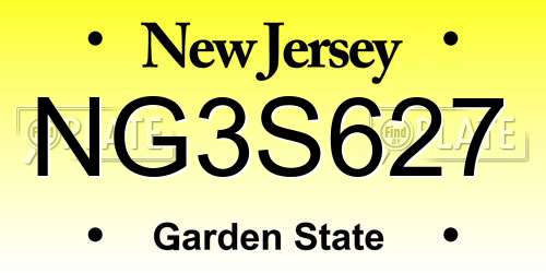 NG3S627 New Jersey License Plate