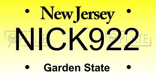 NICK922 New Jersey License Plate