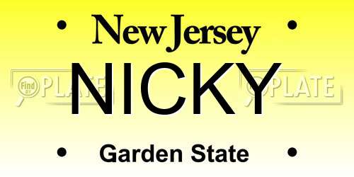 NICKY New Jersey License Plate