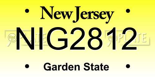 NIG2812 New Jersey License Plate