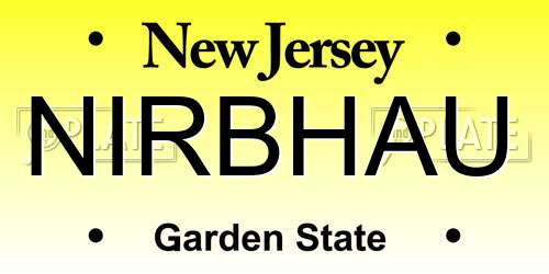 NIRBHAU New Jersey License Plate