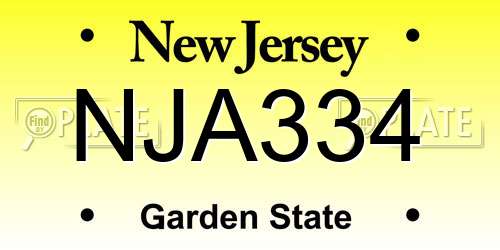NJA334 New Jersey License Plate
