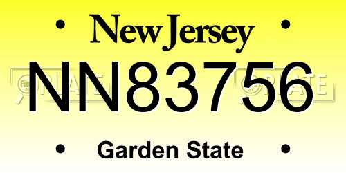 NN83756 New Jersey License Plate