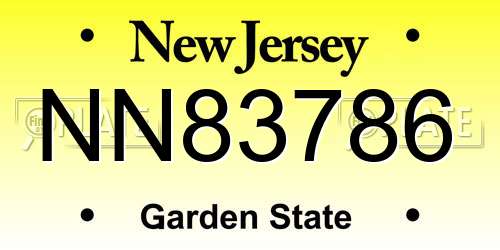 NN83786 New Jersey License Plate