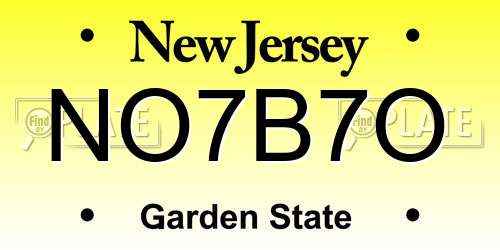 NO7B7O New Jersey License Plate
