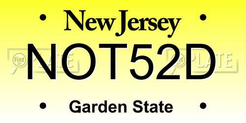 NOT52D New Jersey License Plate