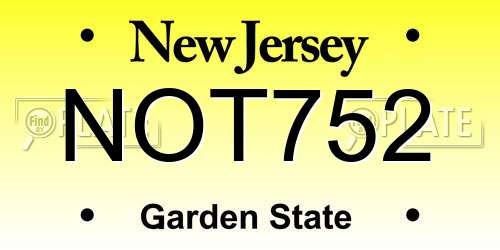 NOT752 New Jersey License Plate