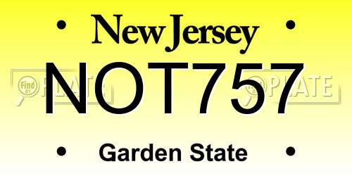NOT757 New Jersey License Plate