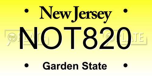 NOT820 New Jersey License Plate