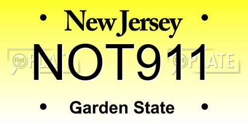 NOT911 New Jersey License Plate