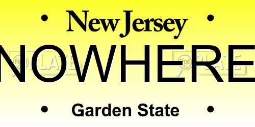 NOWHERE New Jersey License Plate