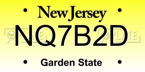 NQ7B2D New Jersey License Plate