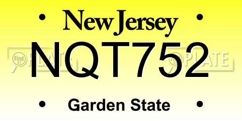 NQT752 New Jersey License Plate