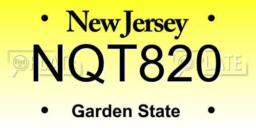 NQT820 New Jersey License Plate