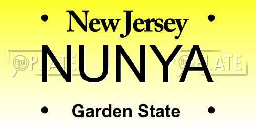 NUNYA New Jersey License Plate