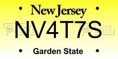 NV4T7S New Jersey License Plate