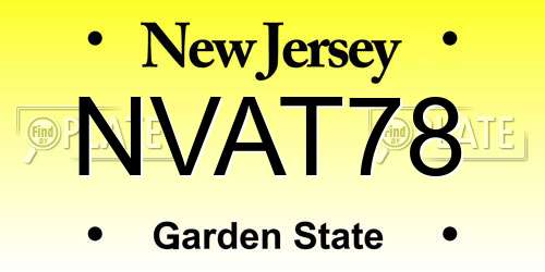 NVAT78 New Jersey License Plate