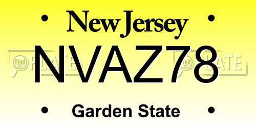 NVAZ78 New Jersey License Plate
