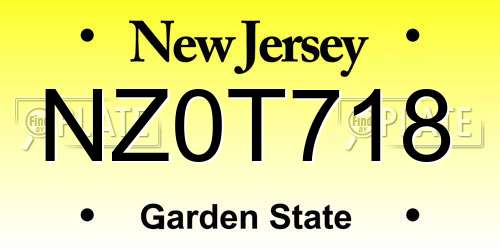 NZ0T718 New Jersey License Plate