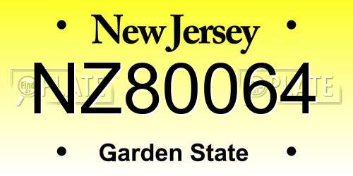 NZ80064 New Jersey License Plate