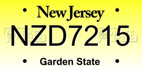 NZD7215 New Jersey License Plate