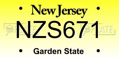 NZS671 New Jersey License Plate