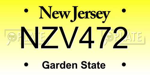 NZV472 New Jersey License Plate