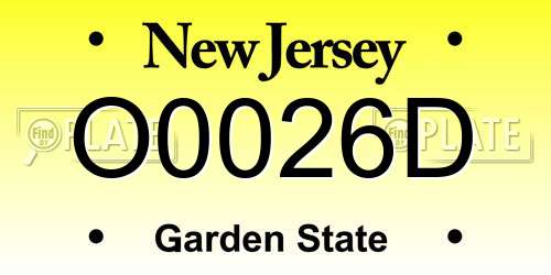 O0026D New Jersey License Plate