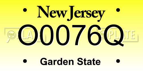 O0076Q New Jersey License Plate