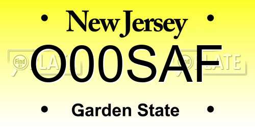 O00SAF New Jersey License Plate