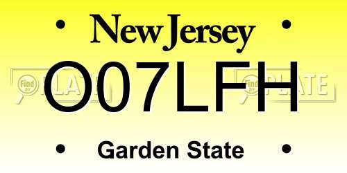 O07LFH New Jersey License Plate