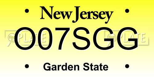 O07SGG New Jersey License Plate