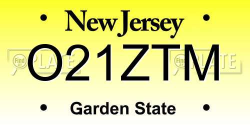 O21ZTM New Jersey License Plate