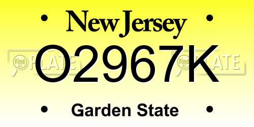 O2967K New Jersey License Plate