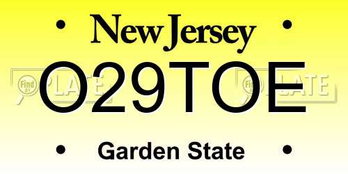 O29TOE New Jersey License Plate