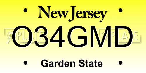 O34GMD New Jersey License Plate