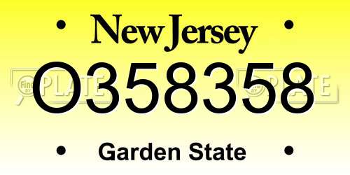 O358358 New Jersey License Plate