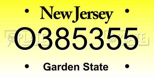 O385355 New Jersey License Plate