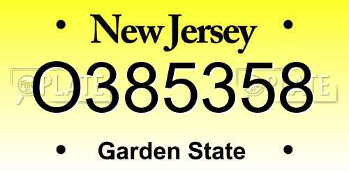 O385358 New Jersey License Plate