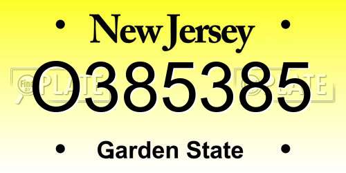 O385385 New Jersey License Plate