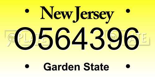 O564396 New Jersey License Plate