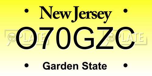 O70GZC New Jersey License Plate