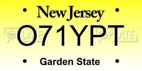 O71YPT New Jersey License Plate