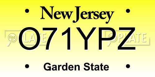 O71YPZ New Jersey License Plate