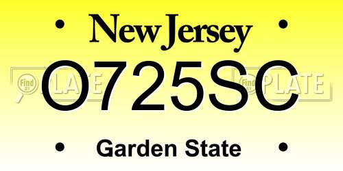 O725SC New Jersey License Plate