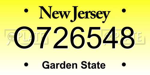 O726548 New Jersey License Plate