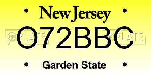 O72BBC New Jersey License Plate