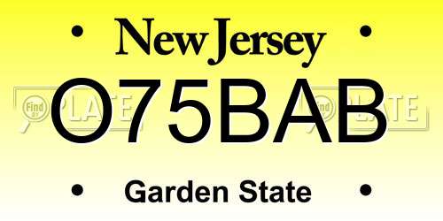 O75BAB New Jersey License Plate