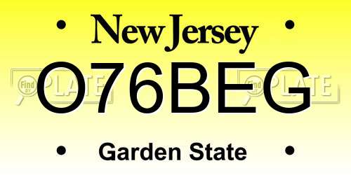 O76BEG New Jersey License Plate